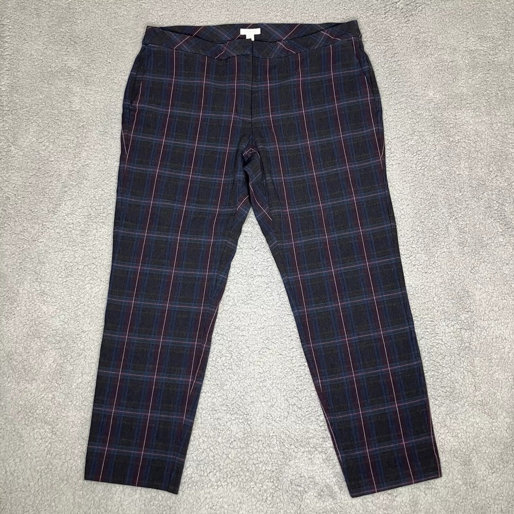 J. Jill Pants 14 Stretch Gray Jewel Gem Toned Tartan Plaid Chino Slacks Soft EUC - Picture 2 of 9